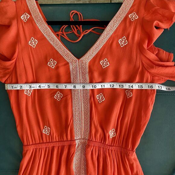 Moon River Anthropologie Orange Embroidered Boho Midi Dress size Medium - Picture 7 of 16